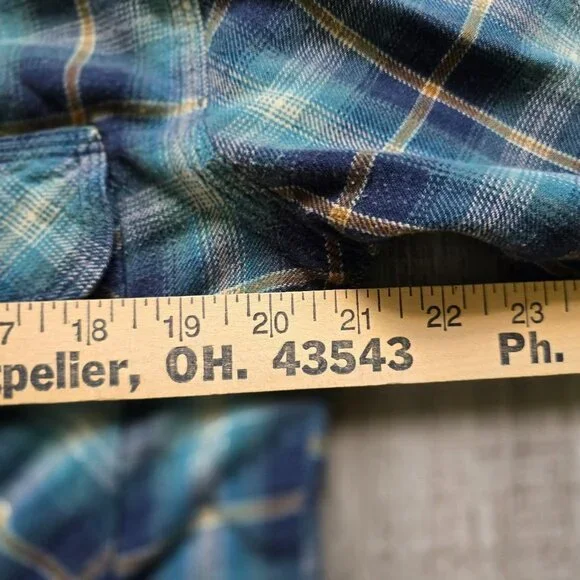 Woolrich Flannel Shirt Men Large Green Plaid Long Sleeve Button Up Flap Pockets - Picture 7 of 13